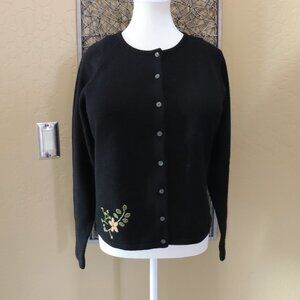 J. Jill Black Embroidered Folk Floral Embellishment Button Up Cardigan